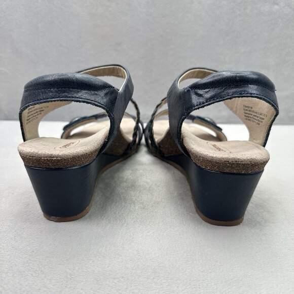 Aetrex Naya Womens Size 9-9.5 Sandals Navy Braided Leather Quarter Strap Wedge - Picture 4 of 8